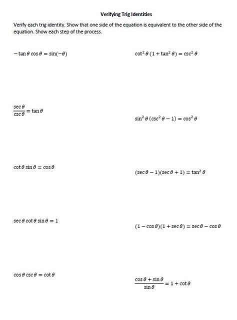 verifying trig identities worksheet|Verifying Trigonometric Identities .